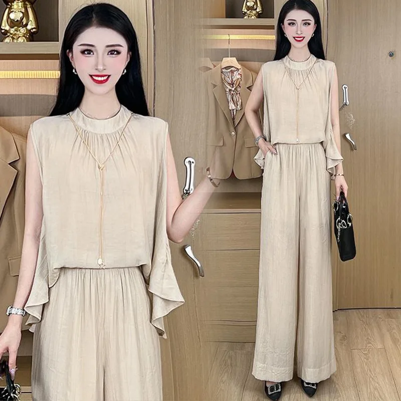 Fashion Suit Women's Summer New Western Style Slimming Belly-Covering Sleeveless Top Wide-Leg Pants Temperament Twinset Tide
Fashion Suit Women's Summer New Western Style Slimming Belly-Covering Sleeveless Top Wide-Leg Pants Temperament Twinset Tide