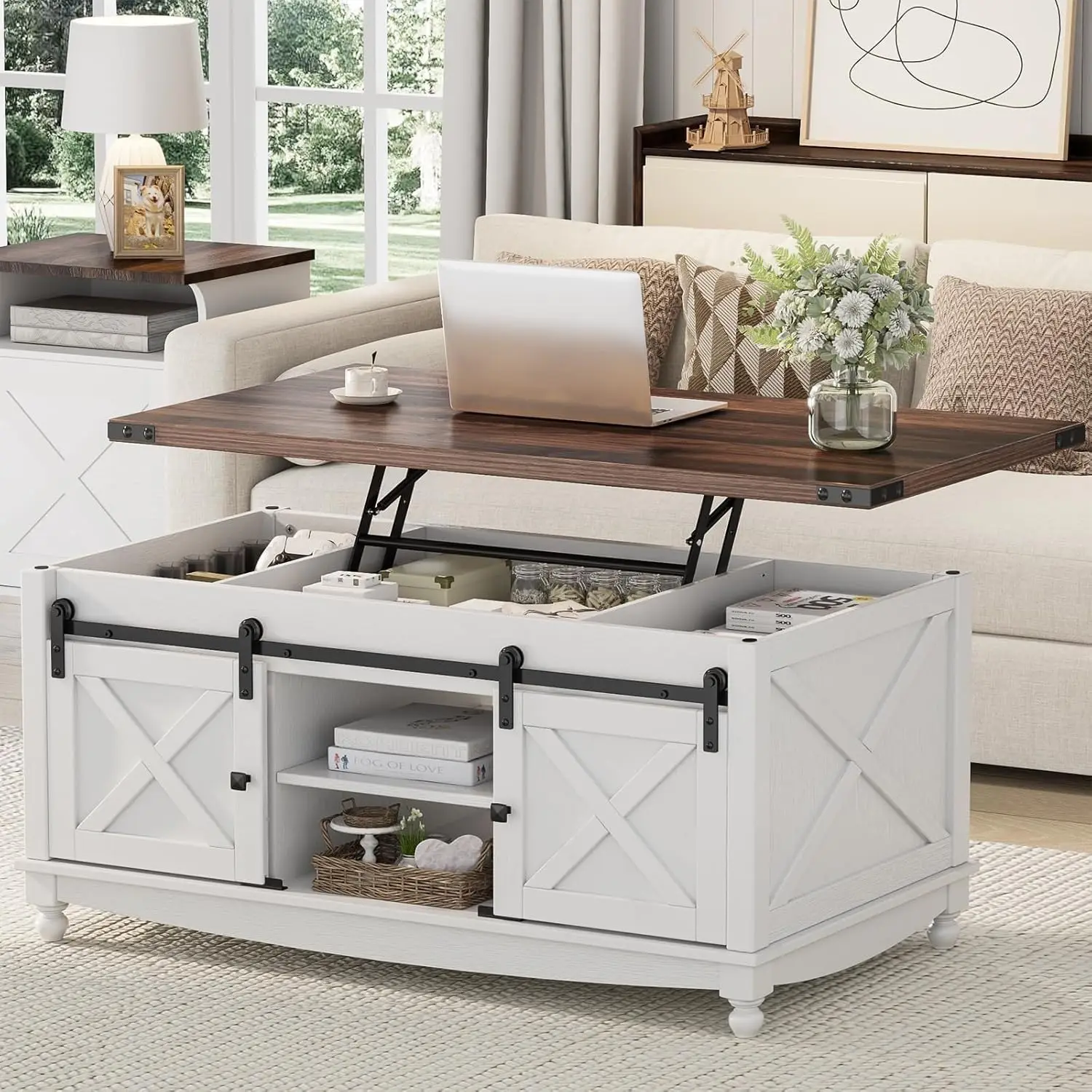 48" Lift Top Coffee Table with Storage Sliding Barn Door Hidden Compartment for Living Room White, Customized
48" Lift Top Coffee Table with Storage Sliding Barn Door Hidden Compartment for Living Room White, Customized