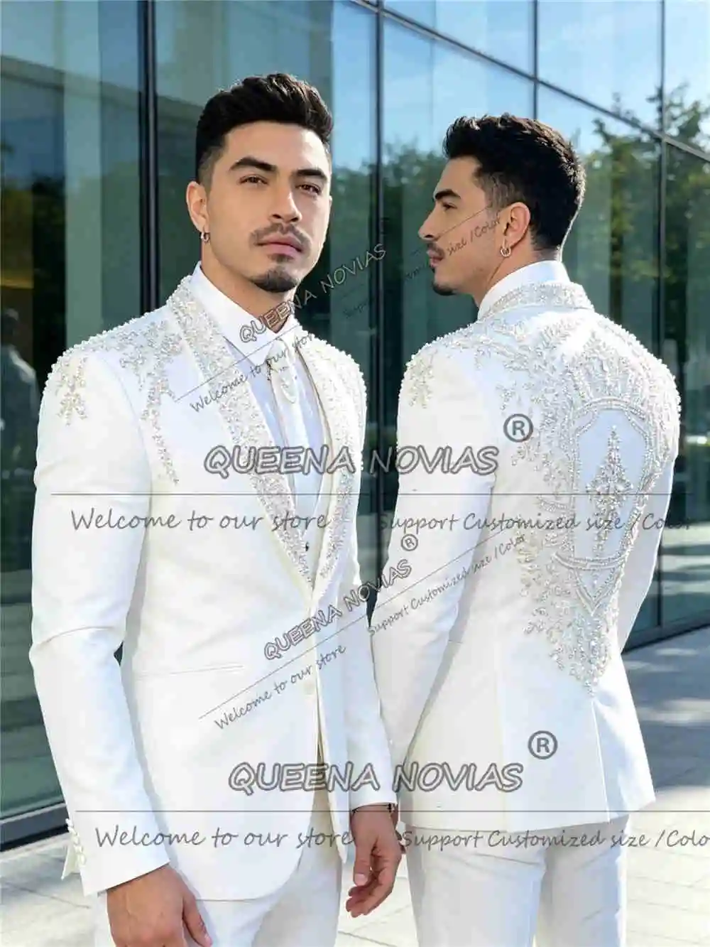Luxury Crystals Beading Suits Man 3 Piece Sets Groom Formal Wear Wedding Tuxedos Customized Shawl Lapel Prom Blazer Man Outfits
Luxury Crystals Beading Suits Man 3 Piece Sets Groom Formal Wear Wedding Tuxedos Customized Shawl Lapel Prom Blazer Man Outfits
