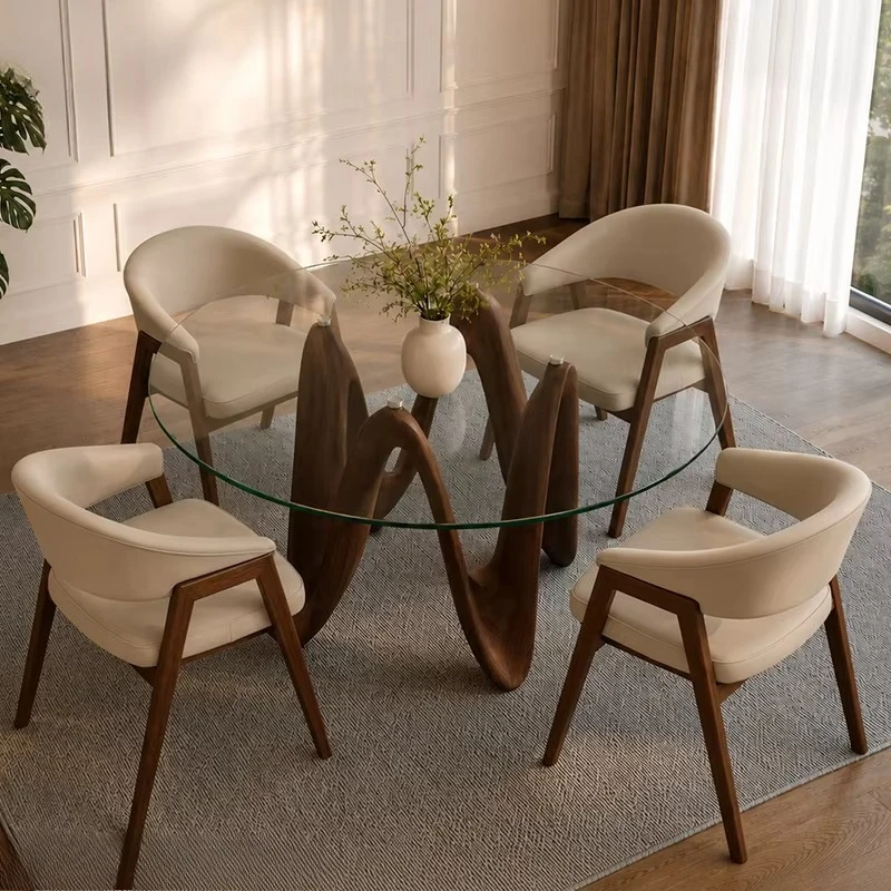 &c Modern Luxury Round Glass Top Dining Table Solid Wood Wavy Base Dinner Table Artistic Sculptural Home Furniture
&c Modern Luxury Round Glass Top Dining Table Solid Wood Wavy Base Dinner Table Artistic Sculptural Home Furniture