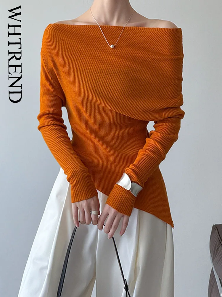 WHTREND Orange Off-Shoulder Sweater Base Knitwear Women's Elegant Design Long Sleeves Top Autumn Winter WH1221
WHTREND Orange Off-Shoulder Sweater Base Knitwear Women's Elegant Design Long Sleeves Top Autumn Winter WH1221