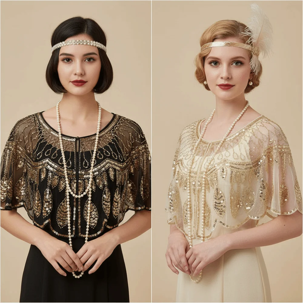 Retro Sequins Poncho Coat Vintage Style Bling Bling Sequin Beaded Short Cape Blingbling Sequins Hollow Out Flapper Shawl
Retro Sequins Poncho Coat Vintage Style Bling Bling Sequin Beaded Short Cape Blingbling Sequins Hollow Out Flapper Shawl