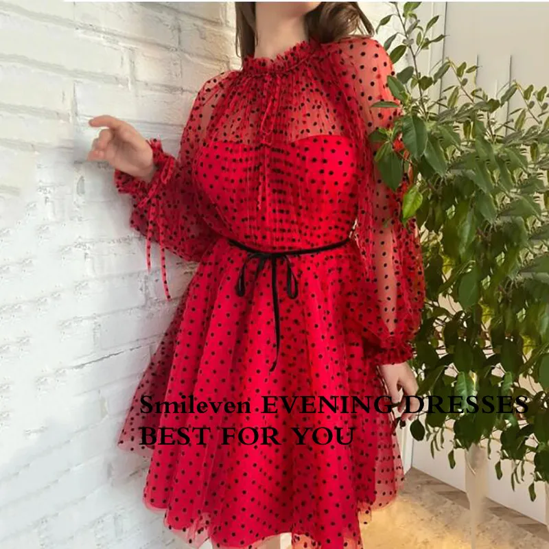 Smileven Modern Red Dot Tulle Prom Dresses High Neck Evening Gowns Knee Length Puff Sleeve Corset Prom Party Gowns 2022
Smileven Modern Red Dot Tulle Prom Dresses High Neck Evening Gowns Knee Length Puff Sleeve Corset Prom Party Gowns 2022