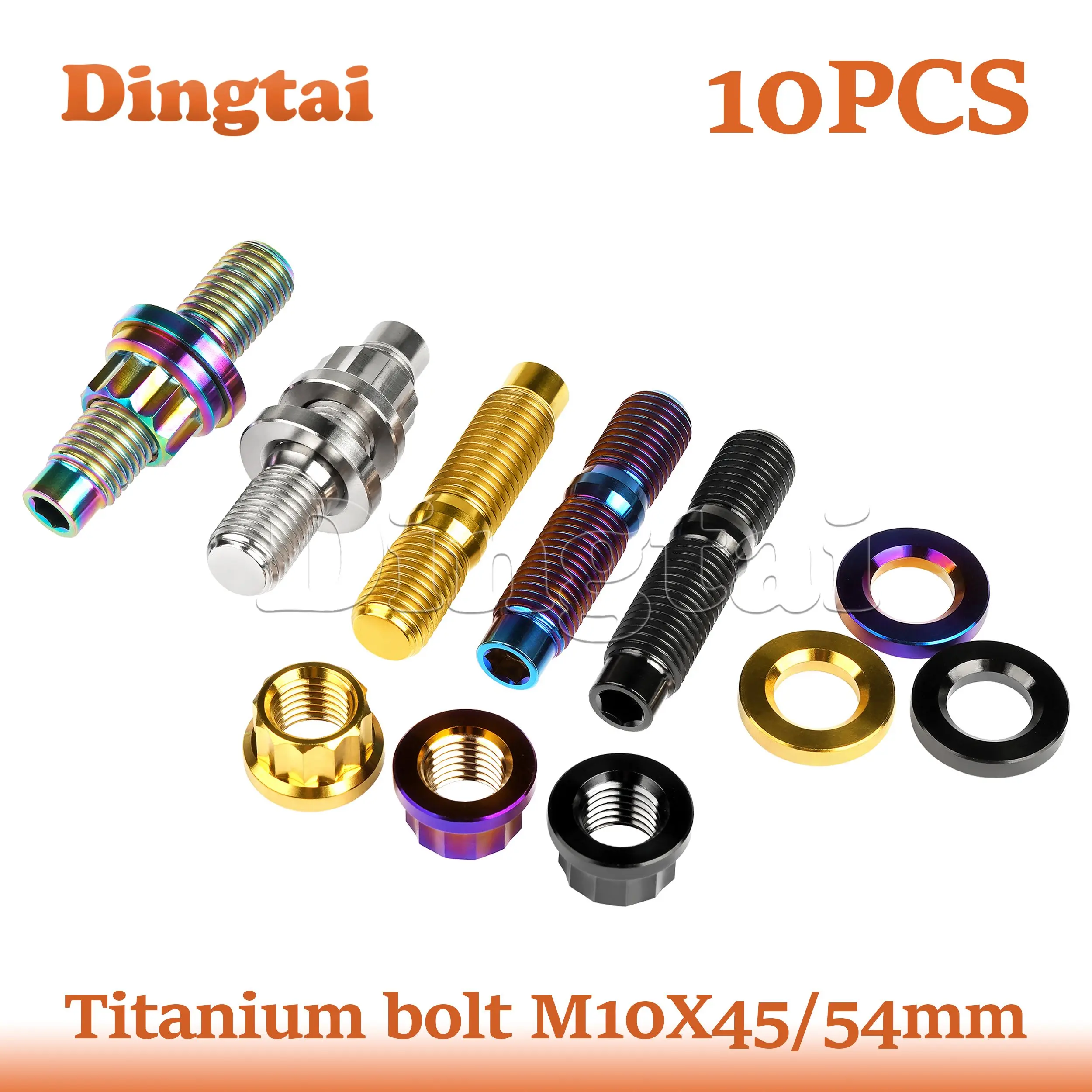 Титановый болт Dingtai, 10 шт., M10x45/x54, сплав, болты шпильки для автомобильного выпускного коллектора, гайки, комплект шайб
Титановый болт Dingtai, 10 шт., M10x45/x54, сплав, болты шпильки для автомобильного выпускного коллектора, гайки, комплект шайб