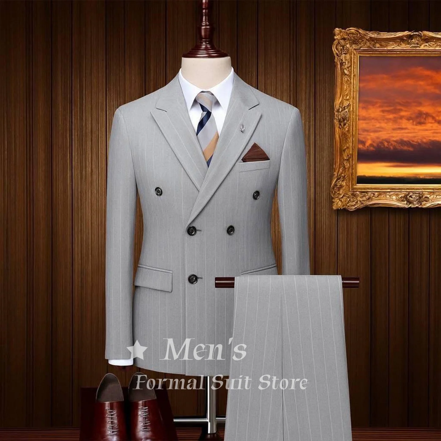 Men's Pinstripe Double Breasted 2 Piece Suit Peak Lapel Slim Fit Formal Business Blazer Multi-Color Wedding Groom Customized
Men's Pinstripe Double Breasted 2 Piece Suit Peak Lapel Slim Fit Formal Business Blazer Multi-Color Wedding Groom Customized