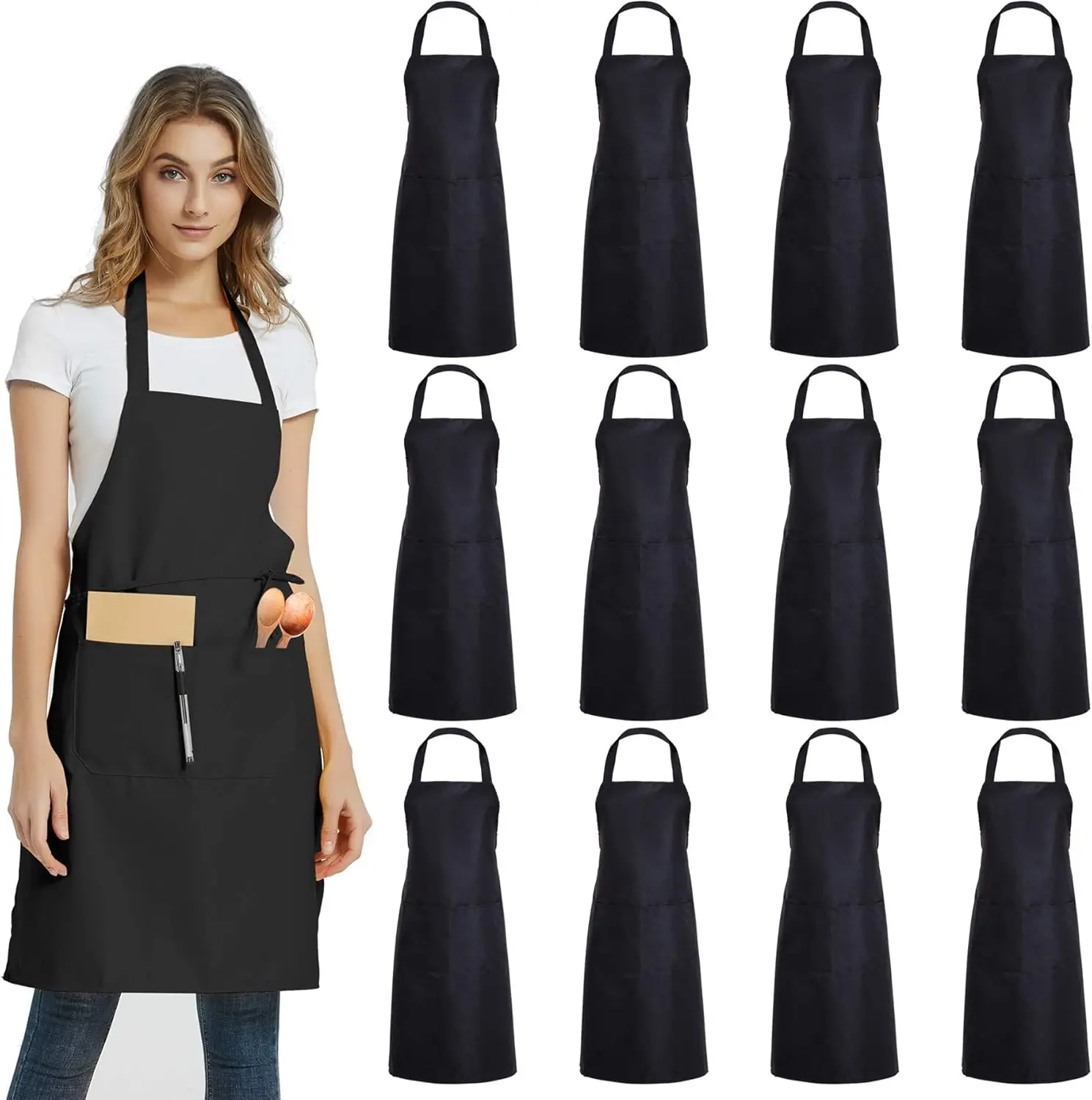 12 Pack Plain Bib Aprons with 2 Pockets - Black Unisex Commercial Apron Bulk for Kitchen Cooking
12 Pack Plain Bib Aprons with 2 Pockets - Black Unisex Commercial Apron Bulk for Kitchen Cooking