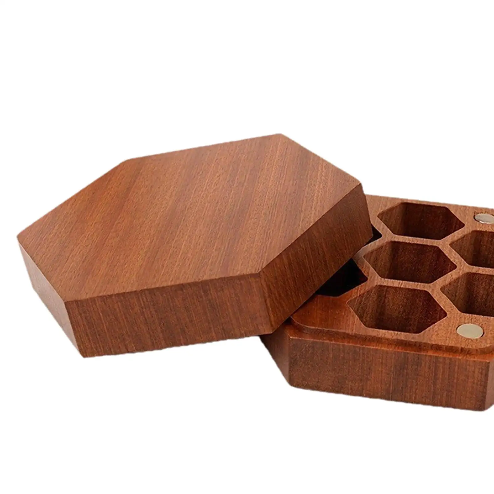 Compact Wooden Dice Box Hexagon Design Dice Storage Case for Polyhedral Tabletop Dice Set