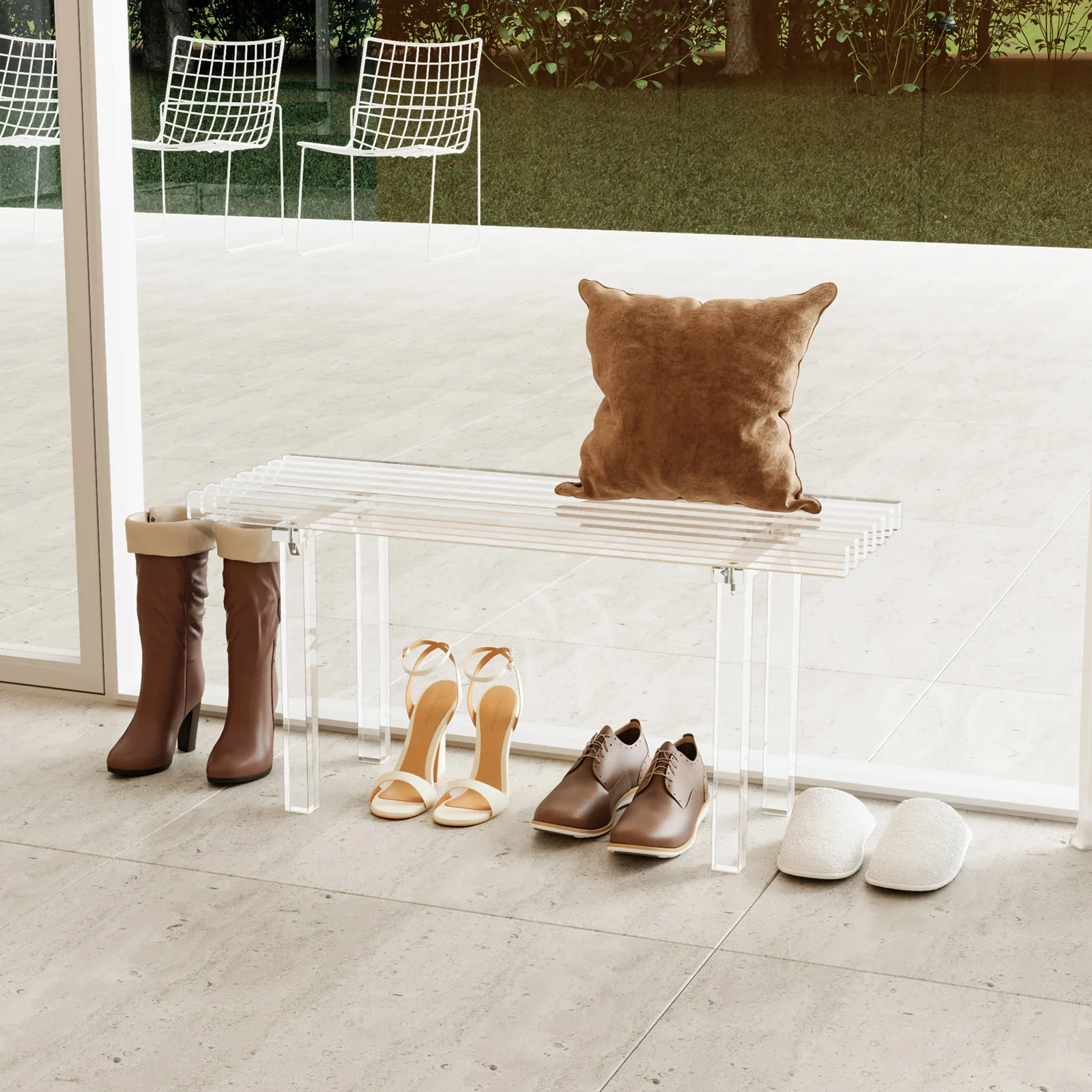 Acrylic entrance stool, long stool, transparent shoe changing stool, household living room corridor bench
Acrylic entrance stool, long stool, transparent shoe changing stool, household living room corridor bench