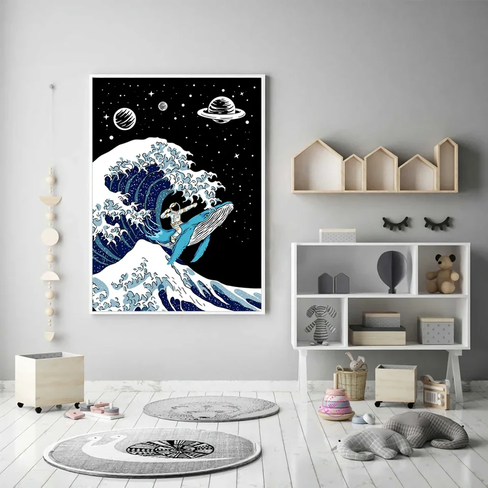 Astronaut Kanagawa Wave Poster Canvas Painting Cartoon Wall Art For Kids Room Decoration Pictures Home Decor Gift
Astronaut Kanagawa Wave Poster Canvas Painting Cartoon Wall Art For Kids Room Decoration Pictures Home Decor Gift