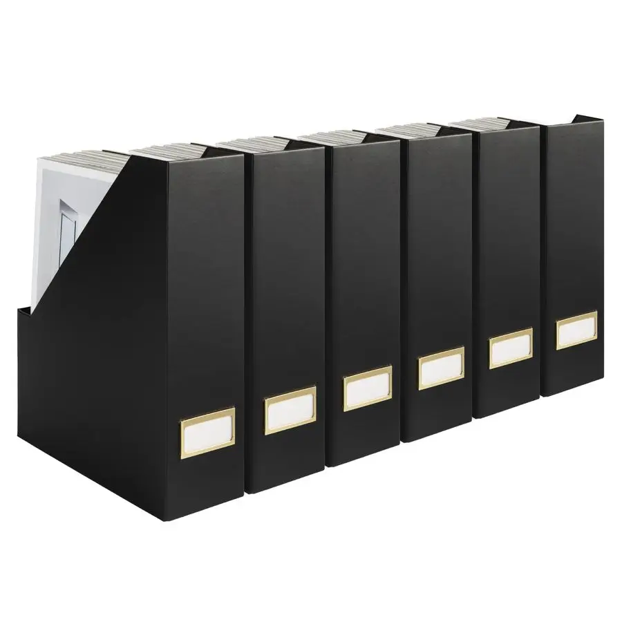 Cardboard Magazine File Holder Set of 6 Black Vertical Magazine File Holder with Gold Label Slots Standing File Holder and Cardb
Cardboard Magazine File Holder Set of 6 Black Vertical Magazine File Holder with Gold Label Slots Standing File Holder and Cardb