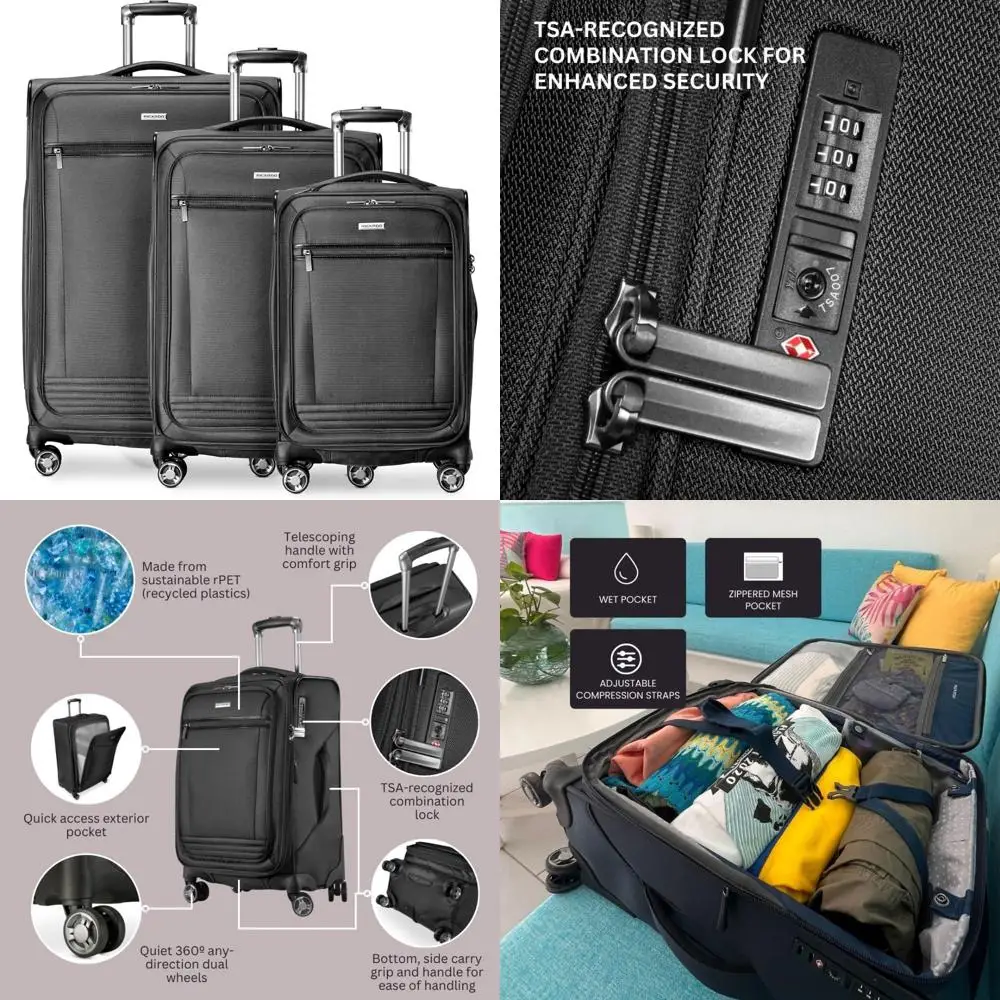 Экологичный легкий набор чемоданов из 3 предметов, изготовленный из 100% переработанного ПЭТ, устойчивый дорожный компаньон
Экологичный легкий набор чемоданов из 3 предметов, изготовленный из 100% переработанного ПЭТ, устойчивый дорожный компаньон