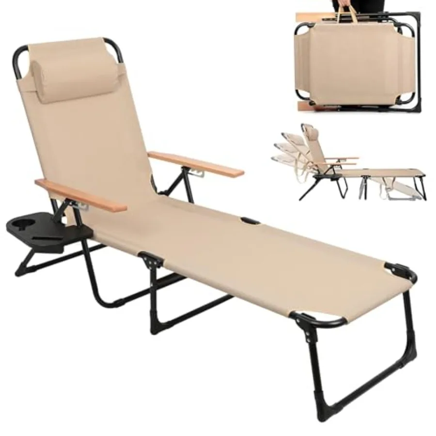 Folding Outdoor Chaise Lounge Chair, Portable Camping Cot, 5 Position Beach Lounge Chair - with Cup Holders and Wooden Armrests
Folding Outdoor Chaise Lounge Chair, Portable Camping Cot, 5 Position Beach Lounge Chair - with Cup Holders and Wooden Armrests