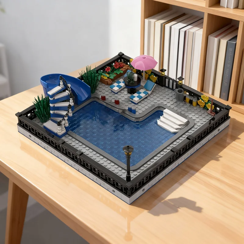 698pcs MOC Pool Time Modular Streetscape Model Building Blocks Creative Display Gift Collectible Decor Kids Premium Adult Desk
698pcs MOC Pool Time Modular Streetscape Model Building Blocks Creative Display Gift Collectible Decor Kids Premium Adult Desk