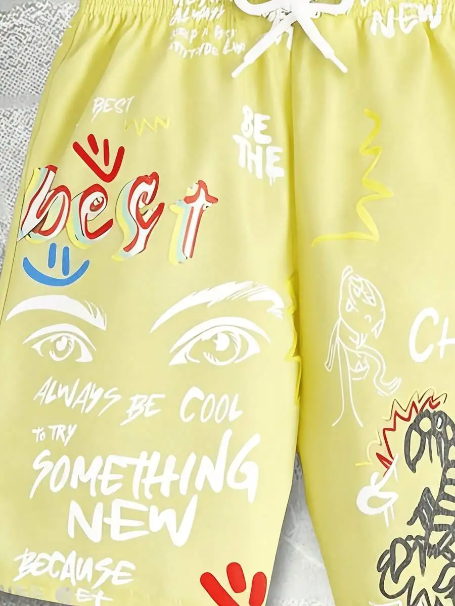 Mens Letter Print Beach Shorts Yellow Casual Elastic Waist Swim Trunks With Inspirational Quotes
Mens Letter Print Beach Shorts Yellow Casual Elastic Waist Swim Trunks With Inspirational Quotes