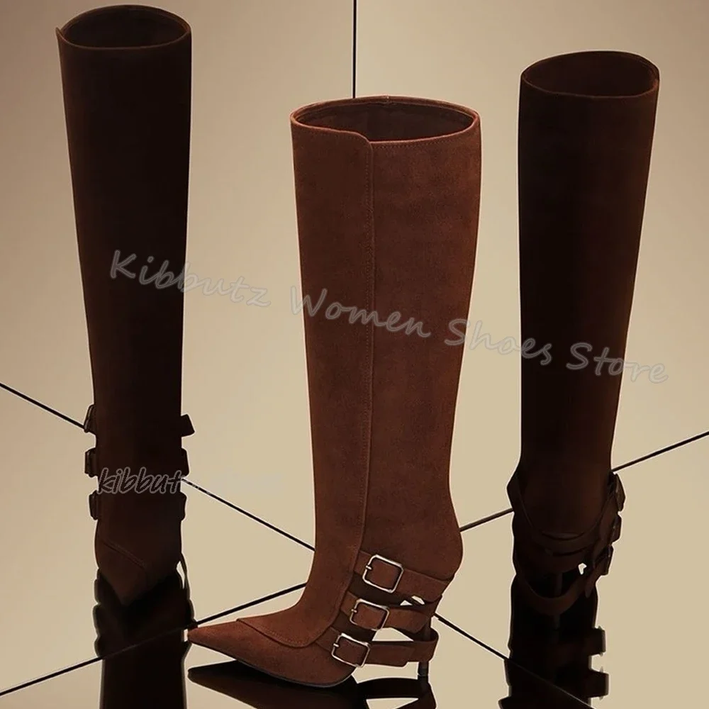 Belt Buckles Knee High Boots Genuine Leather solid Color Zippers Elegant Concise Fashion Women Shoes New Pointed Toe Thin Heels
Belt Buckles Knee High Boots Genuine Leather solid Color Zippers Elegant Concise Fashion Women Shoes New Pointed Toe Thin Heels