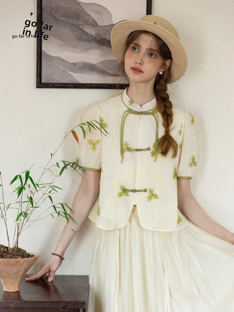GOFAR New Chinese Style Embroidered Shirt Women's Summer Retro Button Short Sleeve Blouse round Neck Commute Loose Fit Polyes...
GOFAR New Chinese Style Embroidered Shirt Women's Summer Retro Button Short Sleeve Blouse round Neck Commute Loose Fit Polyes...