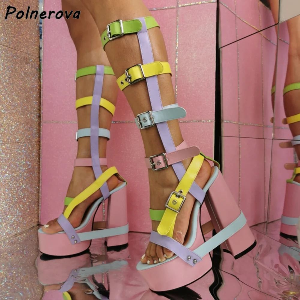 Rainbow Color Multi Belt Summer Boots Platform Round Toe Straight Strap Leather Hollow Shoes Chunky Heels Sweet Girls Shoes 2025
Rainbow Color Multi Belt Summer Boots Platform Round Toe Straight Strap Leather Hollow Shoes Chunky Heels Sweet Girls Shoes 2025