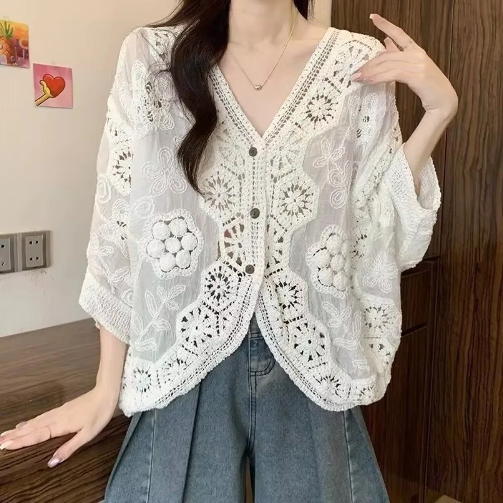 Boho Style Floral Lace Crochet Cardigan Open Front Cropped Length Boho Cardigan V-Neck 3/4 Sleeves Lace Shrug Daily Wear
Boho Style Floral Lace Crochet Cardigan Open Front Cropped Length Boho Cardigan V-Neck 3/4 Sleeves Lace Shrug Daily Wear