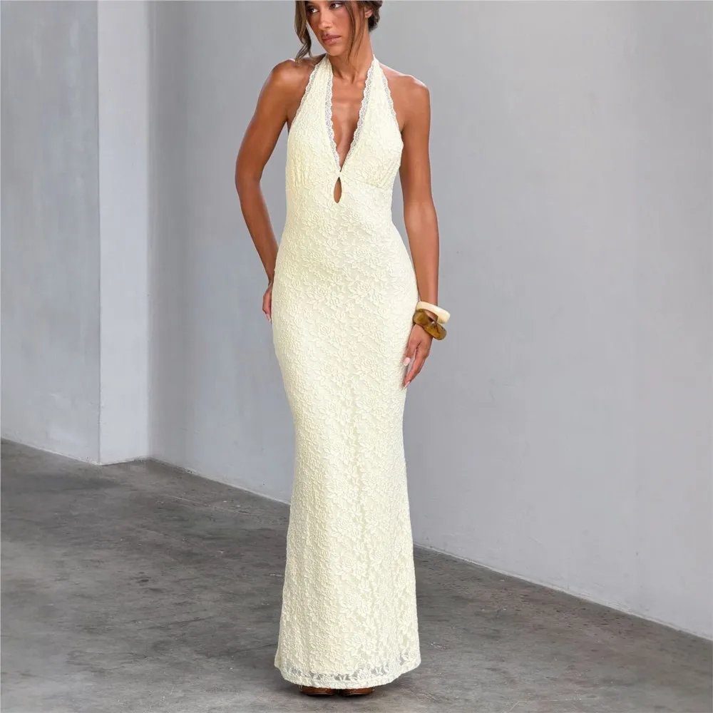 Fashionable Lace Halter Dress Summer Women's Sexy V-Neck Strappy Backless Slim Evening Long Dress Vestidos De Fiesta Elegantes
Fashionable Lace Halter Dress Summer Women's Sexy V-Neck Strappy Backless Slim Evening Long Dress Vestidos De Fiesta Elegantes