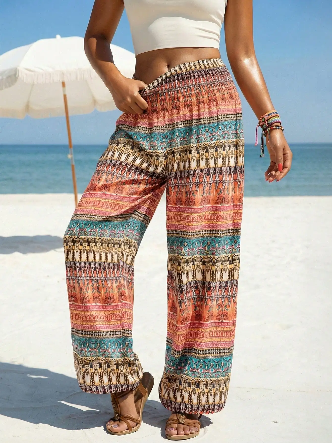Women's Summer Bohemian Ethnic Print Elastic Waist Loose Fit Dress Capris for Beach
Women's Summer Bohemian Ethnic Print Elastic Waist Loose Fit Dress Capris for Beach