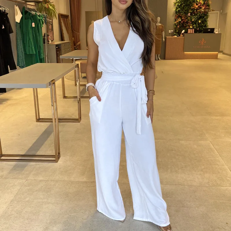 Women's jumpsuit Pants 2023 Spring New Solid V-Neck Sleeveless Lace up High Waist Loose Wide Leg jumpsuit
Women's jumpsuit Pants 2023 Spring New Solid V-Neck Sleeveless Lace up High Waist Loose Wide Leg jumpsuit