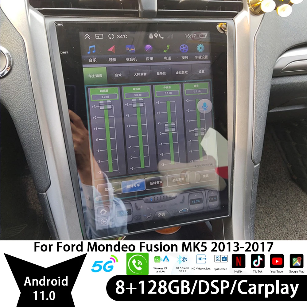 Автомобильный мультимедийный экран Tesla Carplay для Ford Mondeo Fusion MK5 2013-2019, центральный мультимедийный 2 Din Android 11, автомагнитола с Bluetooth, головное устройство
Автомобильный мультимедийный экран Tesla Carplay для Ford Mondeo Fusion MK5 2013-2019, центральный мультимедийный 2 Din Android 11, автомагнитола с Bluetooth, головное устройство