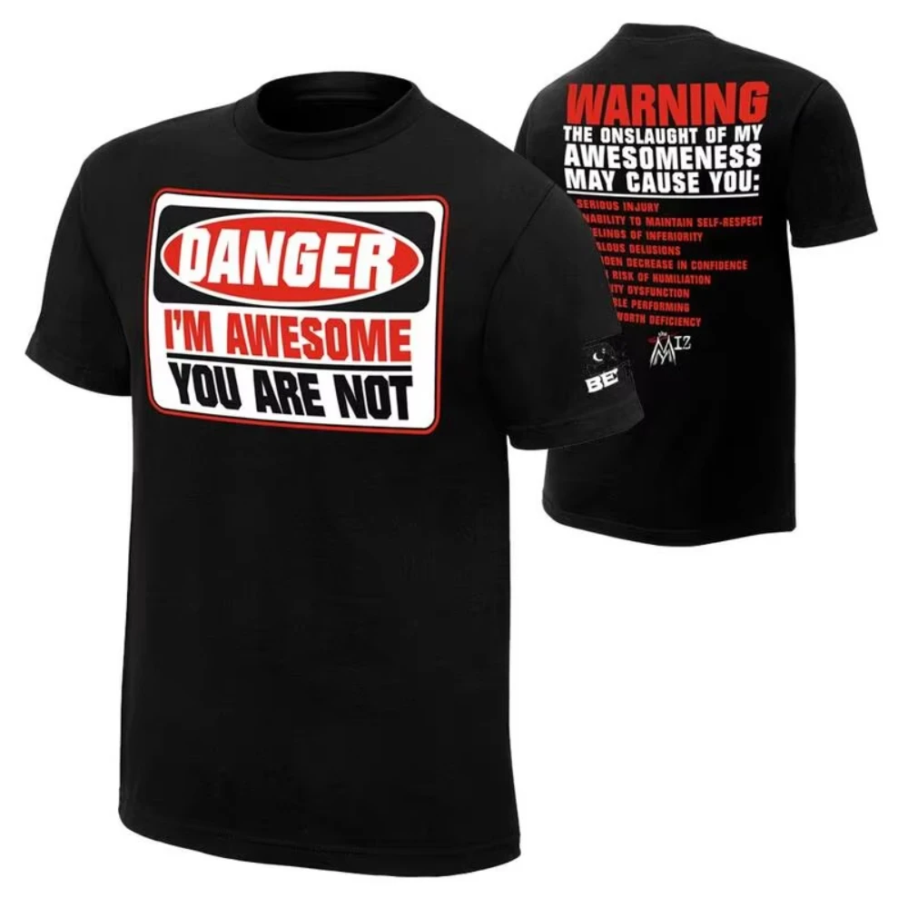 The Miz "Danger I'm Awesome" T-Shirt Double-Sided Printing Men Summer Round Neck Short Sleeved Casual Cotton Print 2025 Fashion 
The Miz "Danger I'm Awesome" T-Shirt Double-Sided Printing Men Summer Round Neck Short Sleeved Casual Cotton Print 2025 Fashion