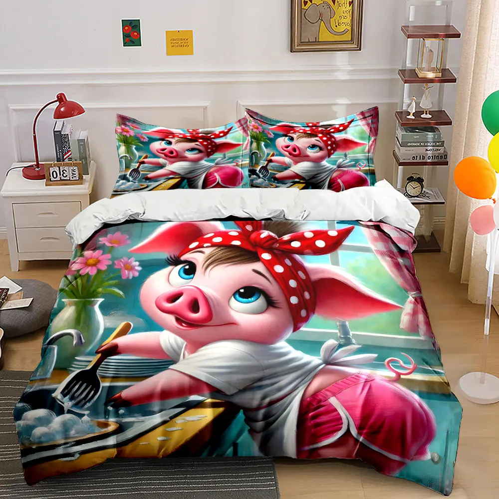 Cartoon Pig Washing Dishes Duvet Cover Set with 3D Printing Design Soft Polyester Bedding Set All-Season Comfort for gifts
Cartoon Pig Washing Dishes Duvet Cover Set with 3D Printing Design Soft Polyester Bedding Set All-Season Comfort for gifts