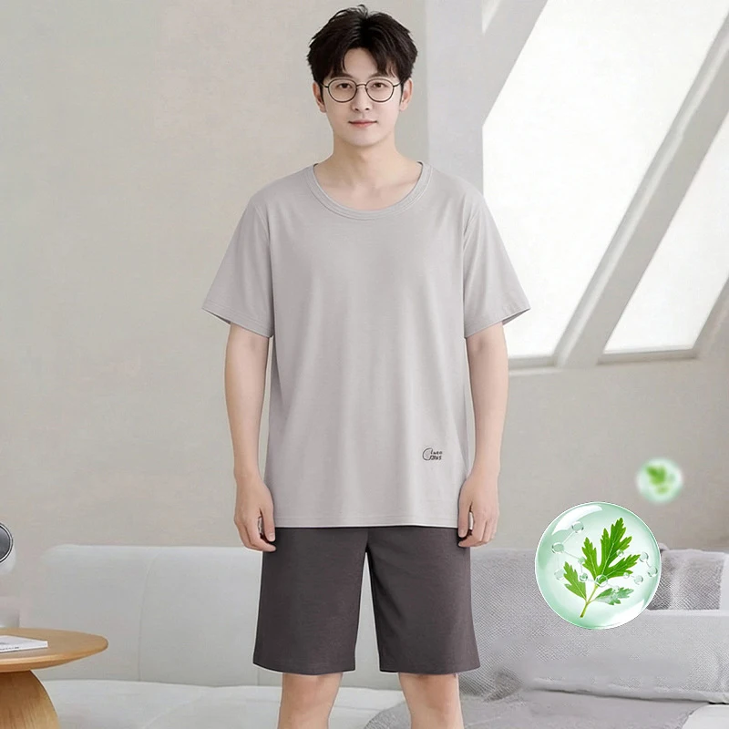 Summer mugwort pajama set for men - loose fit, large size, home wear pajamas
Summer mugwort pajama set for men - loose fit, large size, home wear pajamas