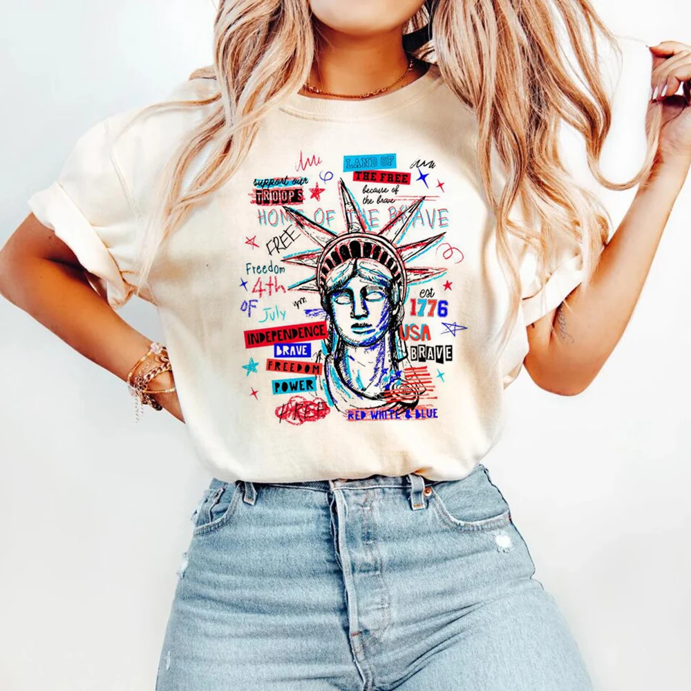 The Statue Of Liberty 4th Of July Printed Pattern Basic Summer Top Sweet T-Shirt Printed O-Neck Style Trendy Street Cartoon T-Sh
The Statue Of Liberty 4th Of July Printed Pattern Basic Summer Top Sweet T-Shirt Printed O-Neck Style Trendy Street Cartoon T-Sh