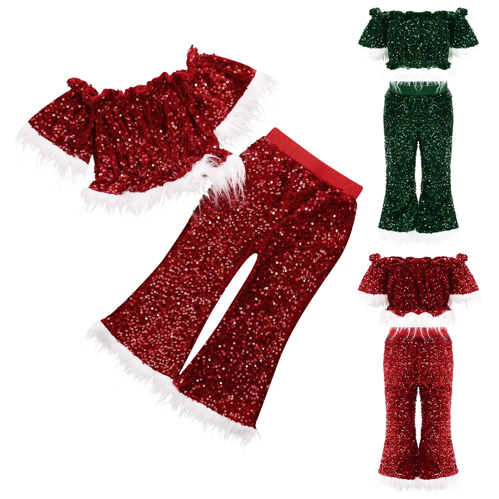Girls Christmas Clothing Set Newborn Santa Claus Outfit Winter Off Shoulder Sequins Crop Tops+Flare Pants Baby Girls Clothes
Girls Christmas Clothing Set Newborn Santa Claus Outfit Winter Off Shoulder Sequins Crop Tops+Flare Pants Baby Girls Clothes