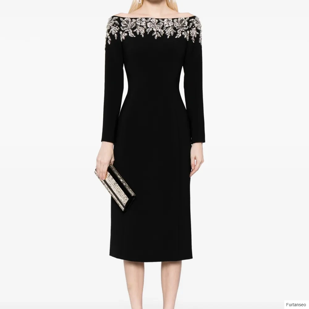 Straight Women's Evening Dresses Tea-length Off The Shoulder Full Sleeve Prom Gown Fashion Flowers Crystal Customized Gowns
Straight Women's Evening Dresses Tea-length Off The Shoulder Full Sleeve Prom Gown Fashion Flowers Crystal Customized Gowns