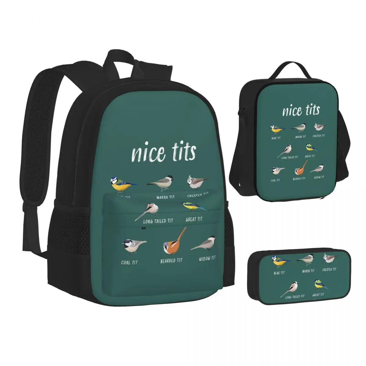 Nice Tits Funny Bird Watching For Birder Men And Women Backpacks Bookbag School Bags Rucksack Lunch Bag Pen Bag Three-Piece Set
Nice Tits Funny Bird Watching For Birder Men And Women Backpacks Bookbag School Bags Rucksack Lunch Bag Pen Bag Three-Piece Set