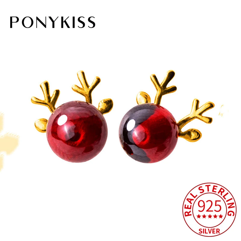 PONYKISS 100% 925 Sterling Silver Red Garnet Elk Stud Earrings Girl Christmas Romantic Delicate Accessory Lovely Festival Gift
PONYKISS 100% 925 Sterling Silver Red Garnet Elk Stud Earrings Girl Christmas Romantic Delicate Accessory Lovely Festival Gift