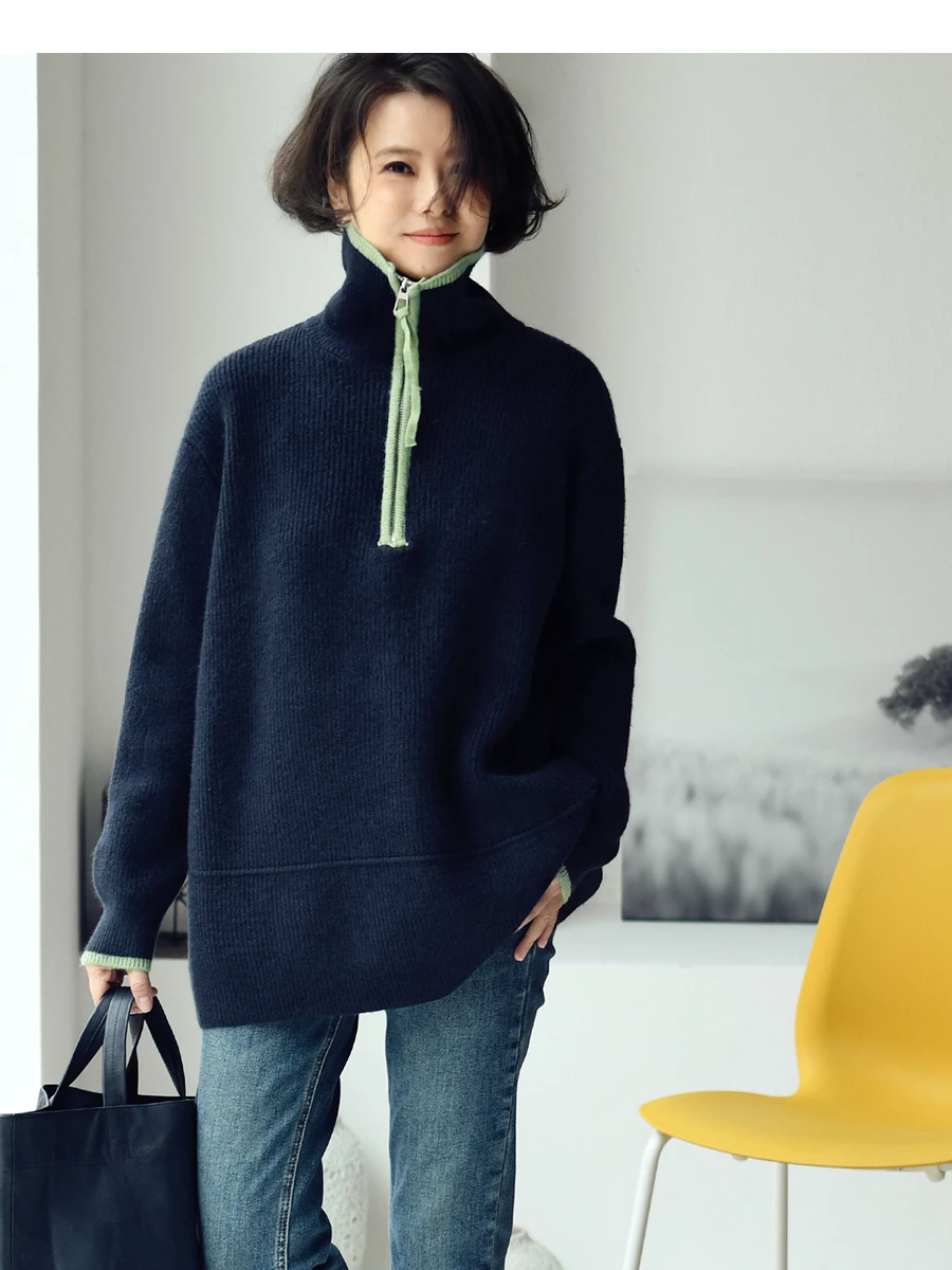 Korean Sle Casual Color Blo f Zip Loose High Collar Sweater Women Winter Warm Blend Fabric Long Sve Regular Fit
Korean Sle Casual Color Blo f Zip Loose High Collar Sweater Women Winter Warm Blend Fabric Long Sve Regular Fit
