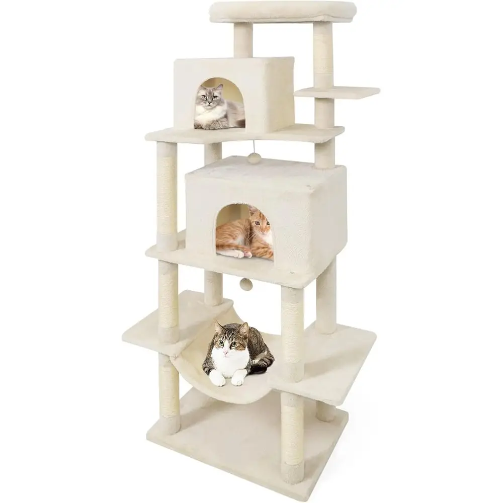 70 Multi-Level Large Cat Tower with Sisal Posts, Plush Perch, 2 Condos, Hammock, Balls for Indoor Cats (Beige)
70 Multi-Level Large Cat Tower with Sisal Posts, Plush Perch, 2 Condos, Hammock, Balls for Indoor Cats (Beige)