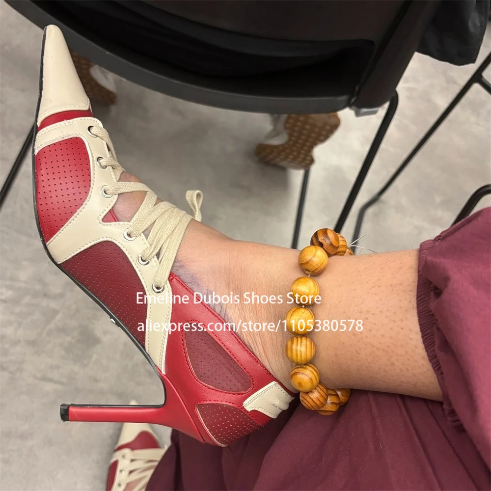 Red Beige Color Block Sporty Stiletto Heel Pumps Mesh Panels Sneaker Style Lace up Pointed Toe High Heel Pump Women Casual Shoes
Red Beige Color Block Sporty Stiletto Heel Pumps Mesh Panels Sneaker Style Lace up Pointed Toe High Heel Pump Women Casual Shoes