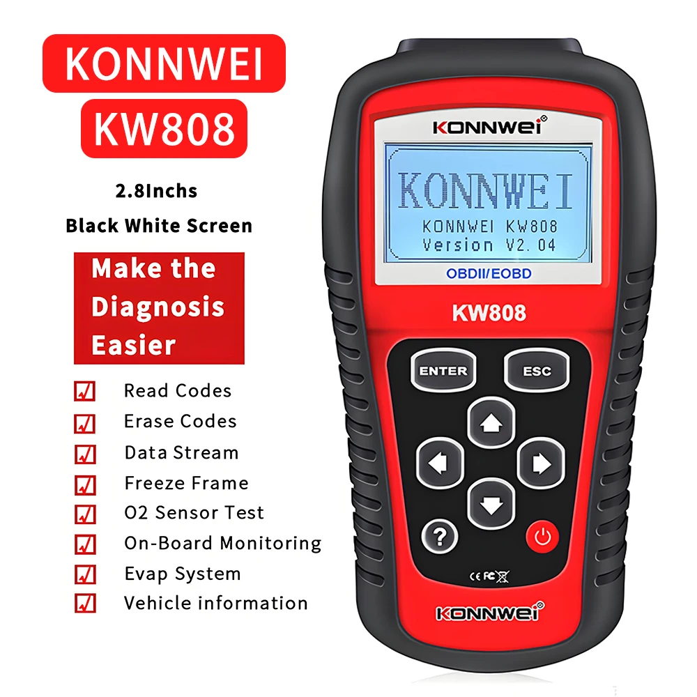 Диагностический сканер KONNWEI KW808 OBD2 с экраном 2,8 дюйма, считыватель кодов неисправностей двигателя, автосканер EOBD/CAN, сброс ошибок, проверка двигателя
Диагностический сканер KONNWEI KW808 OBD2 с экраном 2,8 дюйма, считыватель кодов неисправностей двигателя, автосканер EOBD/CAN, сброс ошибок, проверка двигателя