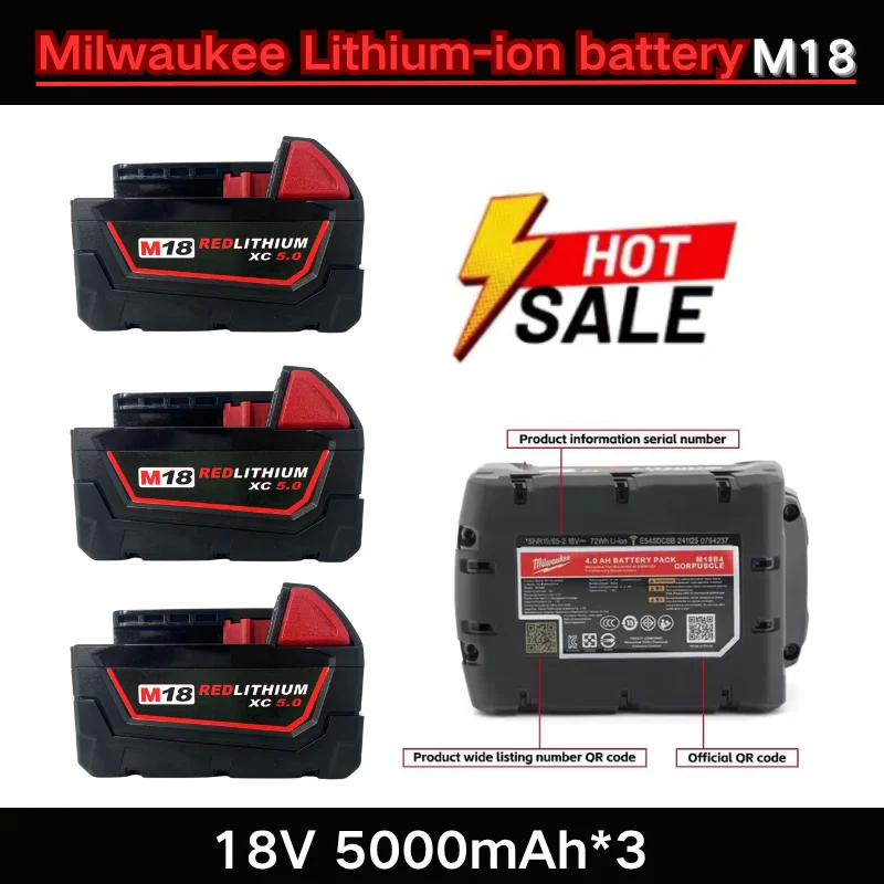Original Milwaukee battery, 6.0Ah, charger, M18 battery, M18B6,Milwaukee 48-11-1860, 48-11-1850, 48-11-1840,Tool Lithium Battery
Original Milwaukee battery, 6.0Ah, charger, M18 battery, M18B6,Milwaukee 48-11-1860, 48-11-1850, 48-11-1840,Tool Lithium Battery
