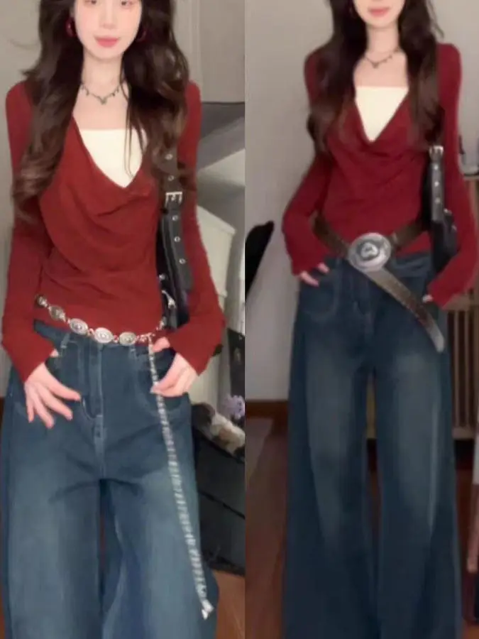 Korean Style Red Long Sleeve Knit Top Women's Autumn Design Sensation Color Collision Fake Two-Piece Long Shirt
Korean Style Red Long Sleeve Knit Top Women's Autumn Design Sensation Color Collision Fake Two-Piece Long Shirt