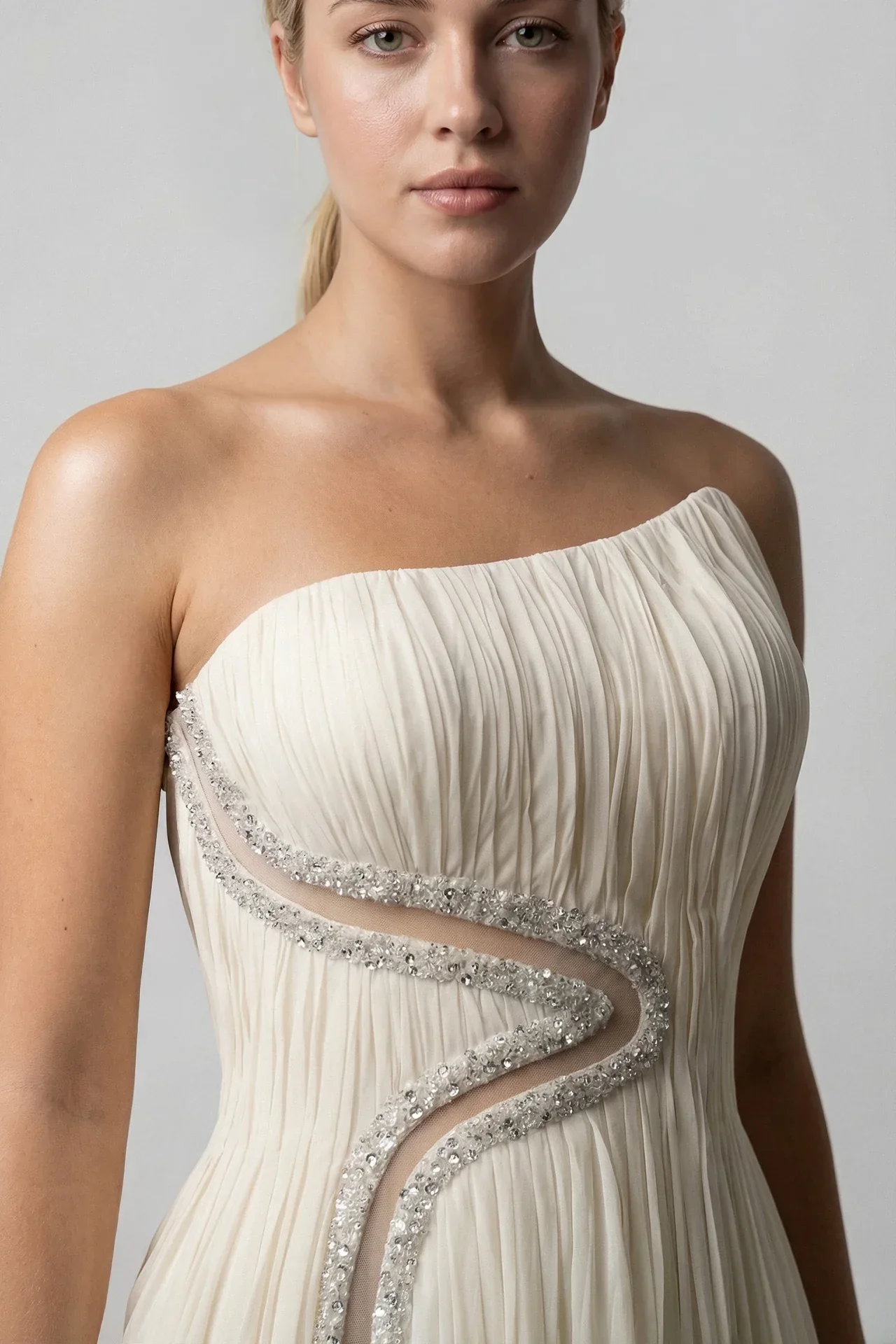 Customized Elegant Evening Dresses Women's Strapless Chiffon A-line Thigh Slit Floor Length Prom Gowns with Ribbon Party Dress
Customized Elegant Evening Dresses Women's Strapless Chiffon A-line Thigh Slit Floor Length Prom Gowns with Ribbon Party Dress