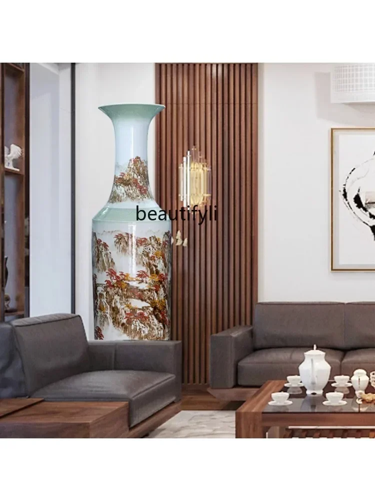 Ceramic Pastel Landscape Floor Vase Chinese Living Room and Hotel Company Hall Decoration Ornaments 
Ceramic Pastel Landscape Floor Vase Chinese Living Room and Hotel Company Hall Decoration Ornaments