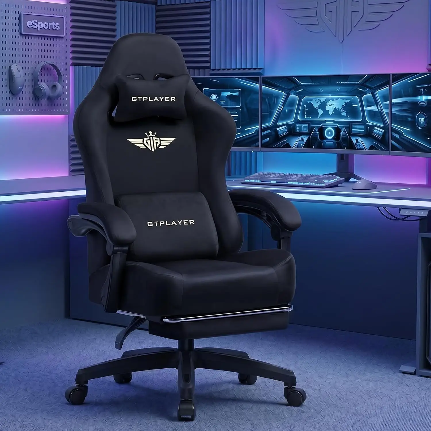 Heavy Duty Gaming Chair 400lbs Capacity with Foot Rest, Ergonomic High Back Computer Chair, Wide Seat, Linkage Armrests, Black
Heavy Duty Gaming Chair 400lbs Capacity with Foot Rest, Ergonomic High Back Computer Chair, Wide Seat, Linkage Armrests, Black