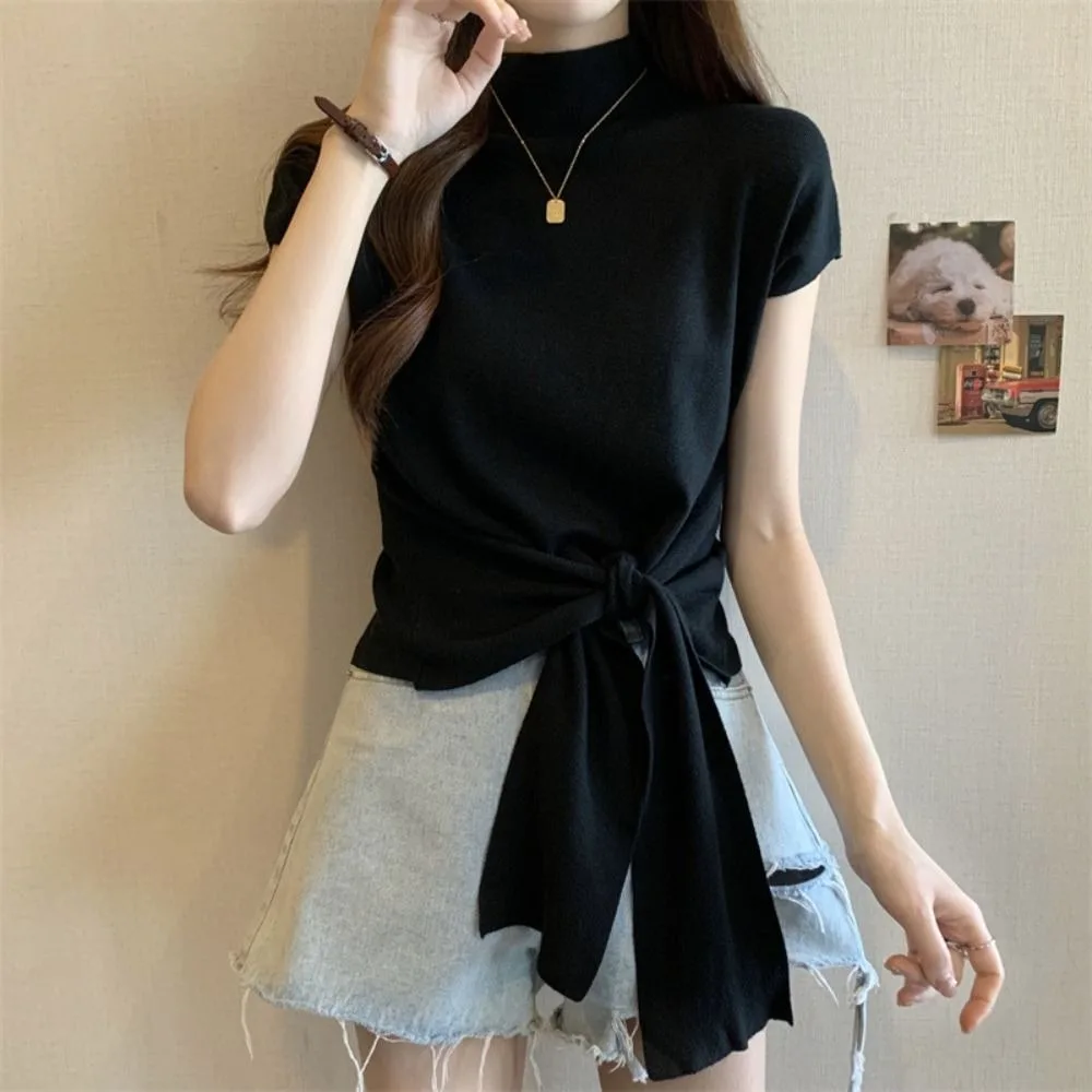 Cute Lace Up Short Sleeve T-shirt Slim Fit Kintwear Y2K Crop Top Women Chic Bottoming Shirt Half High Collar Tees Top Summer
Cute Lace Up Short Sleeve T-shirt Slim Fit Kintwear Y2K Crop Top Women Chic Bottoming Shirt Half High Collar Tees Top Summer