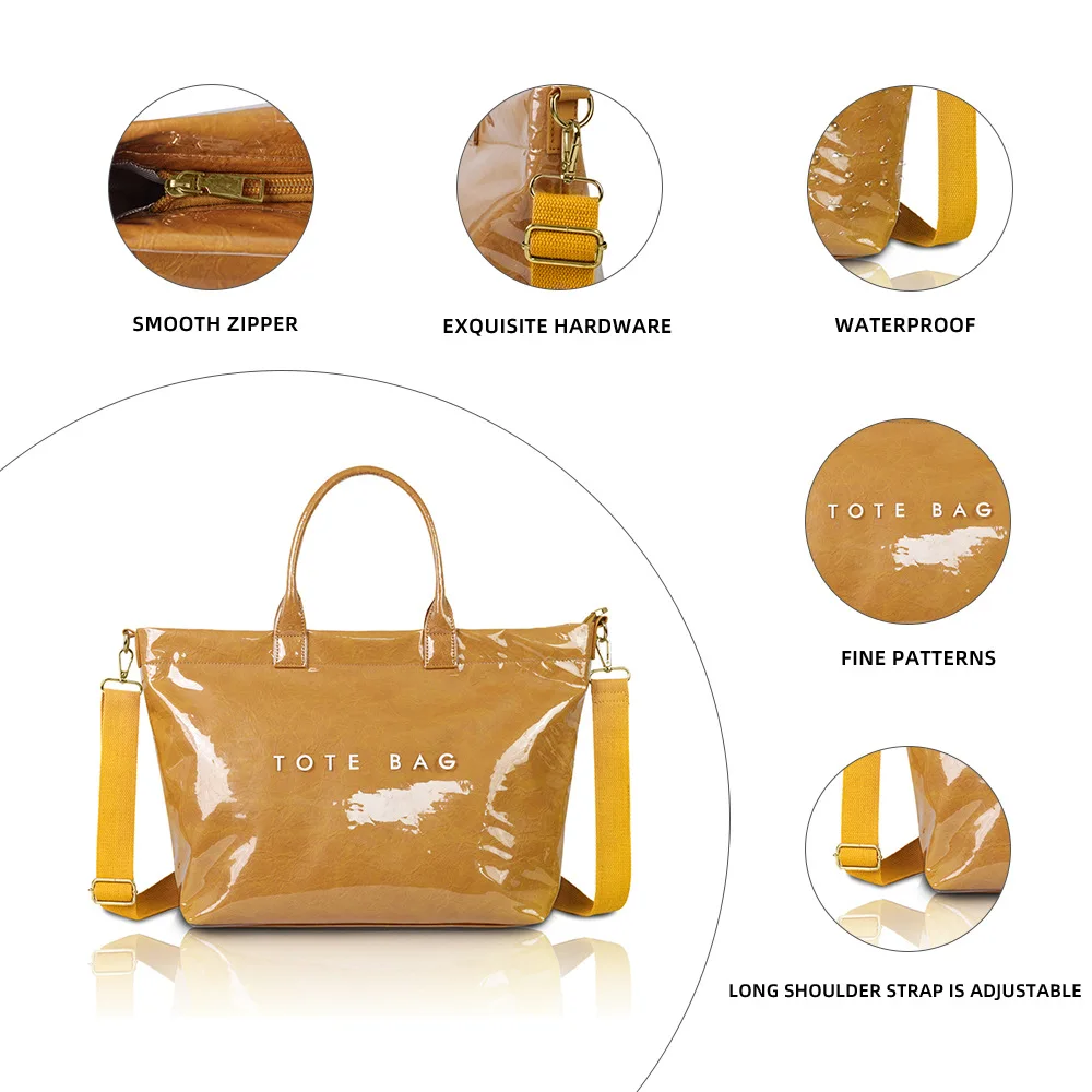 Большая сумка-тоут из ПВХ для женщин, сумки с буквенным принтом, сумка через плечо из крафт-бумаги для работы, путешествий
Большая сумка-тоут из ПВХ для женщин, сумки с буквенным принтом, сумка через плечо из крафт-бумаги для работы, путешествий