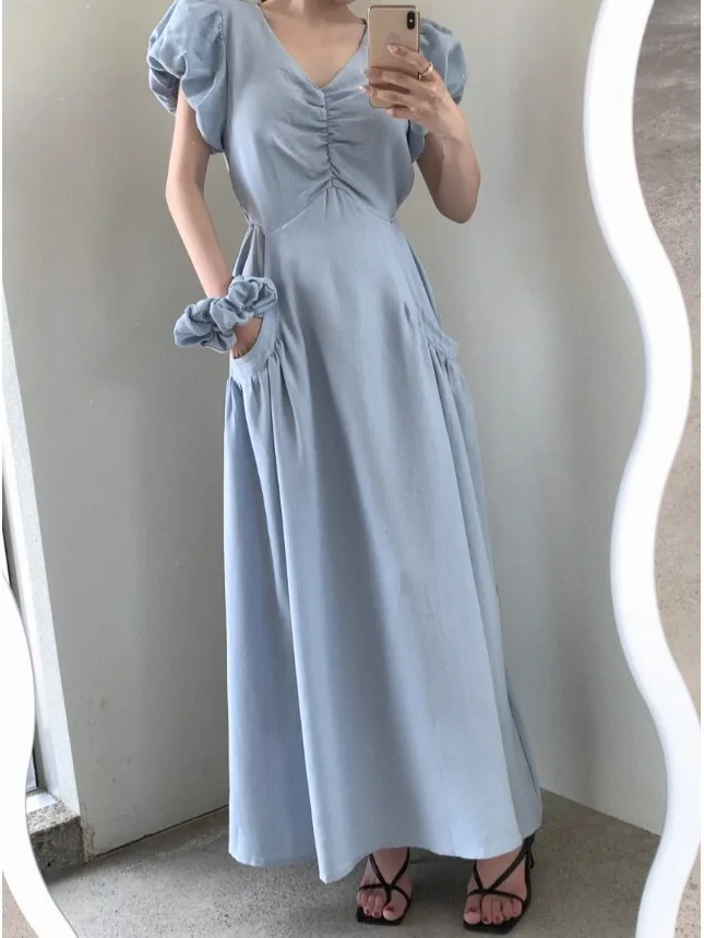 Корейское Sle Gentle Pleated Bubble Sve Dr, женское летнее новое однотонное длинное платье с большими элементами Ele Classy
Корейское Sle Gentle Pleated Bubble Sve Dr, женское летнее новое однотонное длинное платье с большими элементами Ele Classy