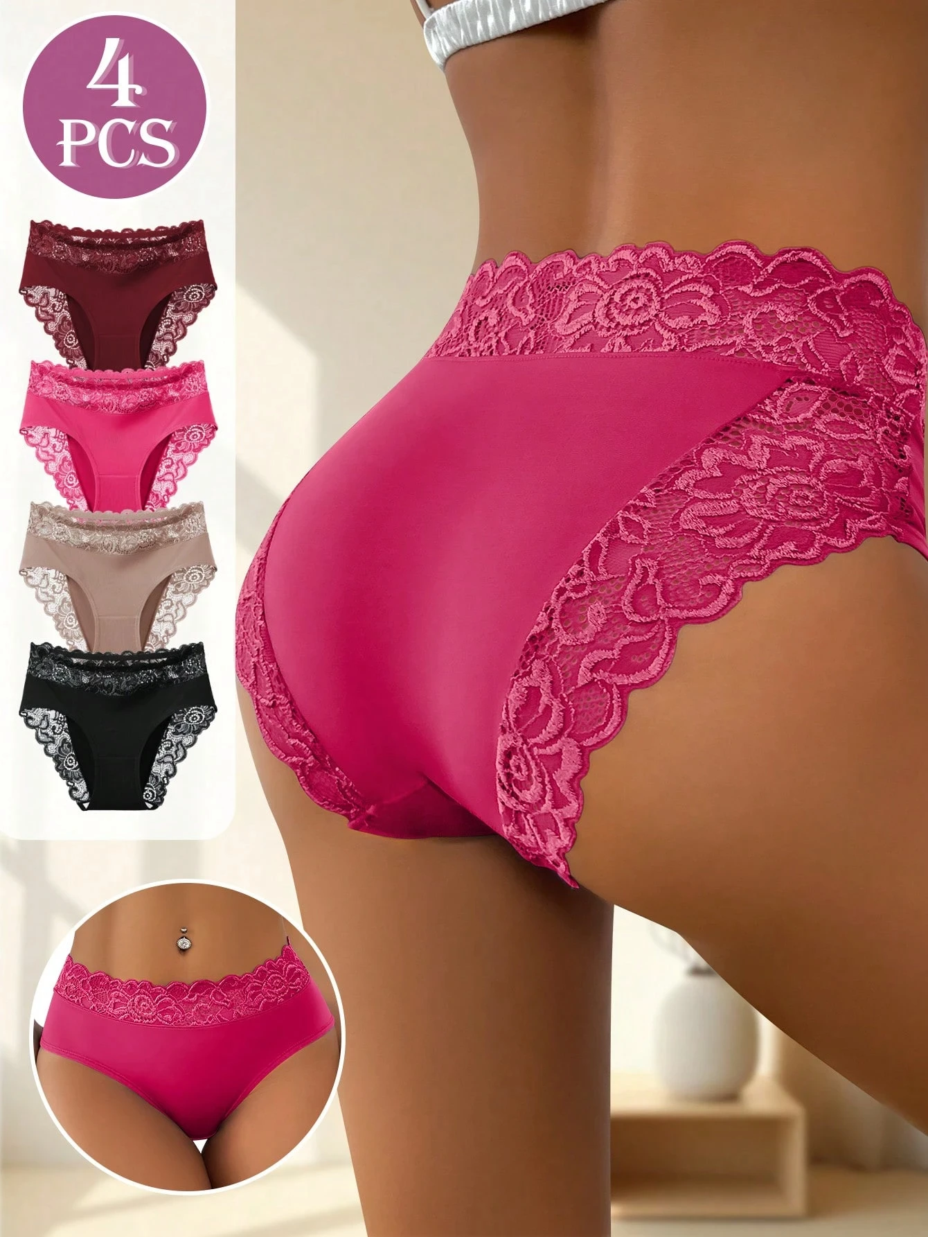 4Pcs/Set Women's Mid Rise Printed Panties Set Sexy Soft Underwear with Romantic Lace Trim Breathable Daily Underwear
4Pcs/Set Women's Mid Rise Printed Panties Set Sexy Soft Underwear with Romantic Lace Trim Breathable Daily Underwear