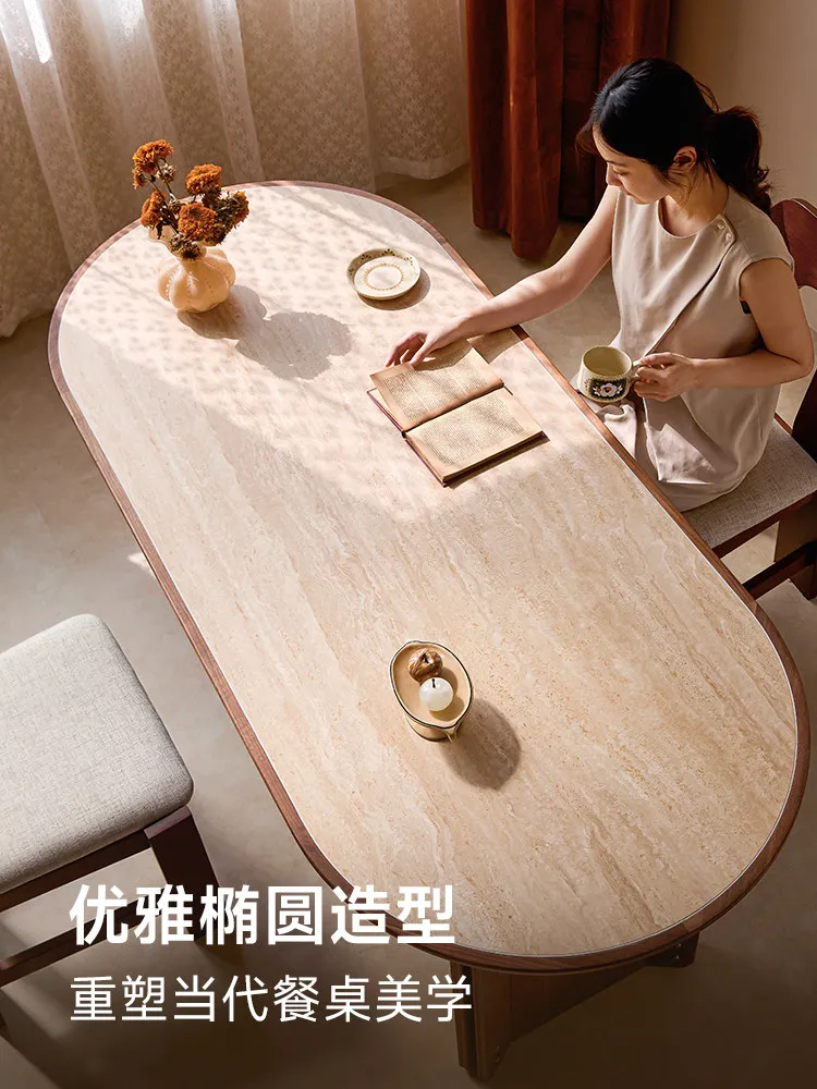 PYJ travertine rock slab dining table middle ancient cream wind solid wood long desk
PYJ travertine rock slab dining table middle ancient cream wind solid wood long desk