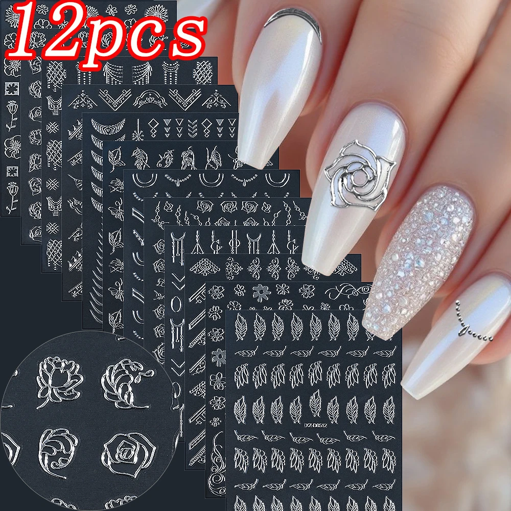 12Pcs 3D Metallic Rose Flower Nail Stickers Silver Foil Stamping Flower Leaves Sticker Decals Adhesive Bronzing Manicure Sliders
12Pcs 3D Metallic Rose Flower Nail Stickers Silver Foil Stamping Flower Leaves Sticker Decals Adhesive Bronzing Manicure Sliders