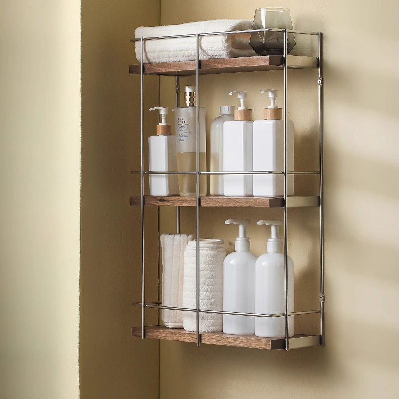 Bathroom Walnut Wall-Mounted Storage Rack, Stainless Steel Shelf for Toiletries, Hanging Organizer for Bathroom Essentials
Bathroom Walnut Wall-Mounted Storage Rack, Stainless Steel Shelf for Toiletries, Hanging Organizer for Bathroom Essentials